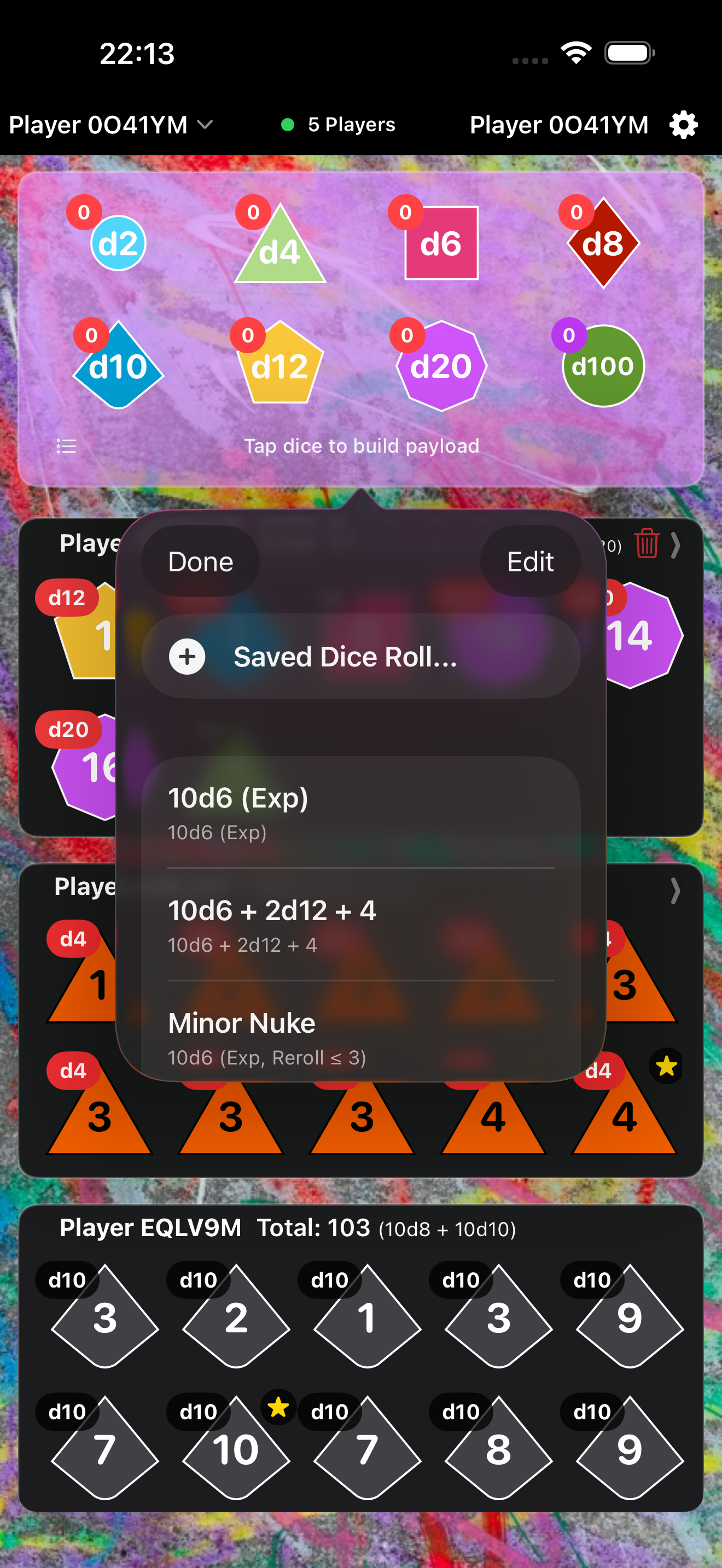 Saved Quick-Roll Custom Configurations Menu