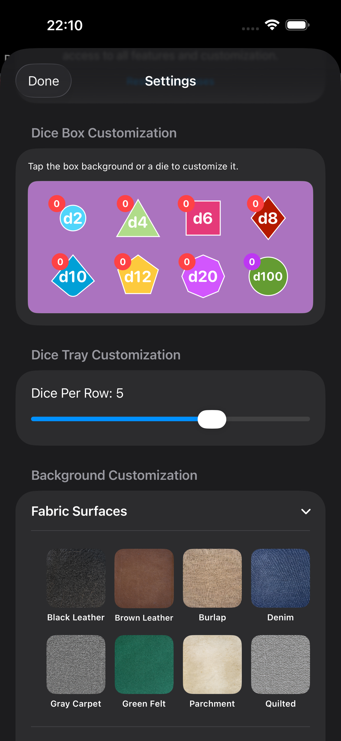 Visual Canvas and Die Face Customization Panel